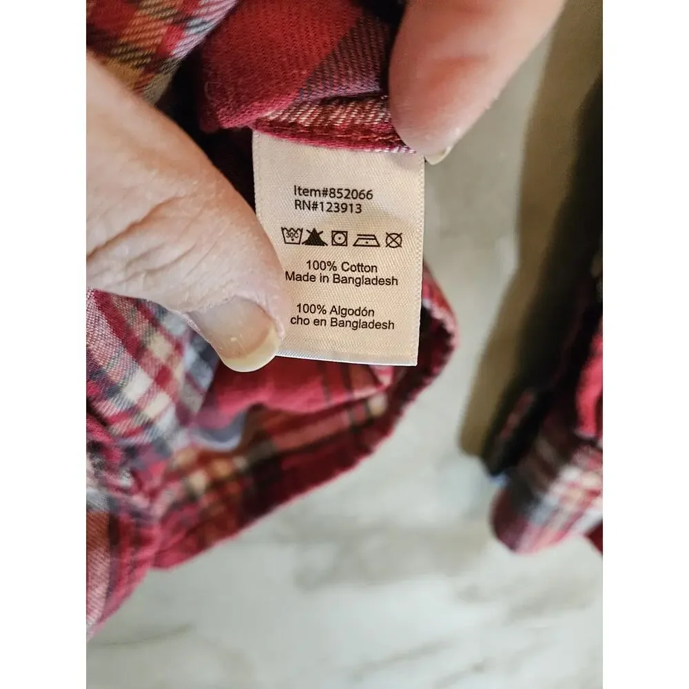 JACHS Girlfriend Size L Red Blue White Plaid Cotton Flannel Collared Shirt - Picture 4 of 7